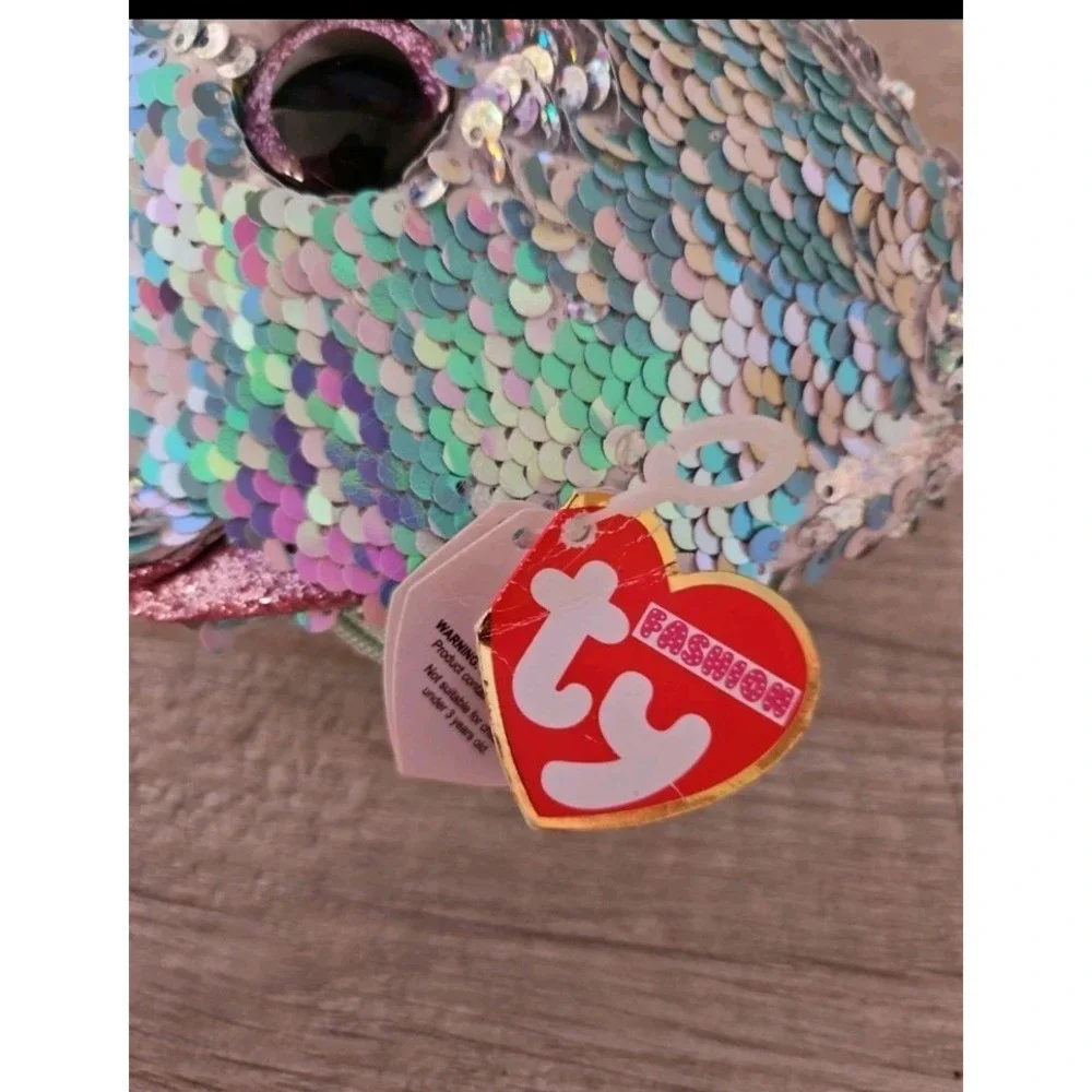 TY Fashion Blue Flippy Sequin Accessory Bag, Cosmetic Bag Whimsy the Cat